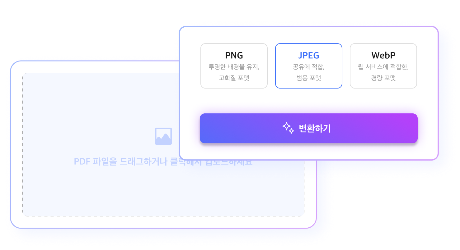 PNG, JPEG, WebP 중 원하는 포맷을 고르고 변환하는 화면